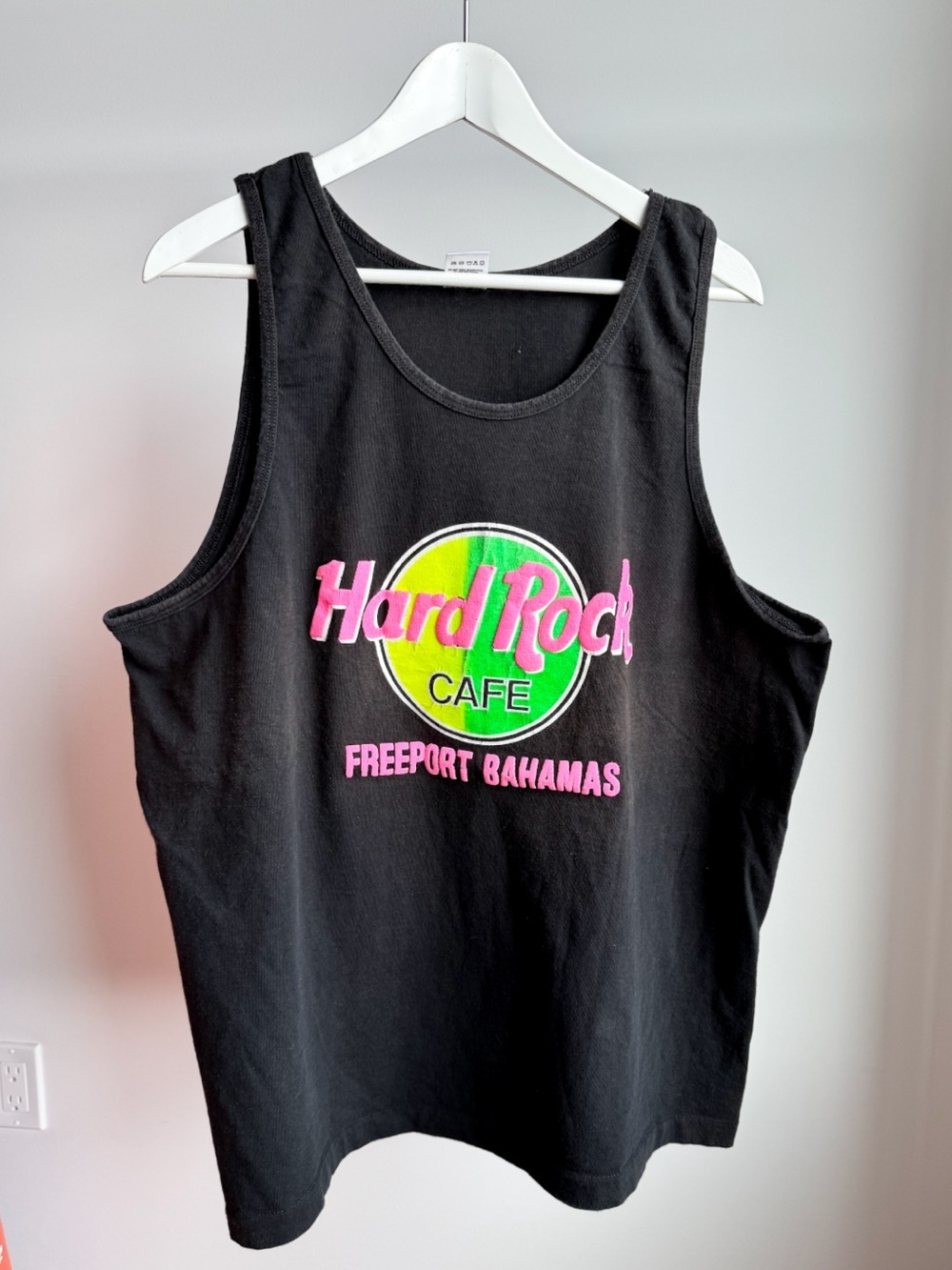 Vtg Hard Rock Cafe Freeport Bahamas Neon Black Sleeveless Tank Top (XL) Unisex